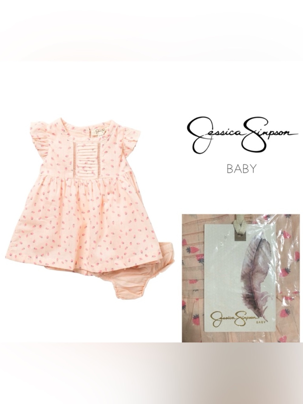 🆕JESSICA SIMPSON BABY - 3/6M - NWT - 2PC STRAWBERRY DRESS AND BLOOMER